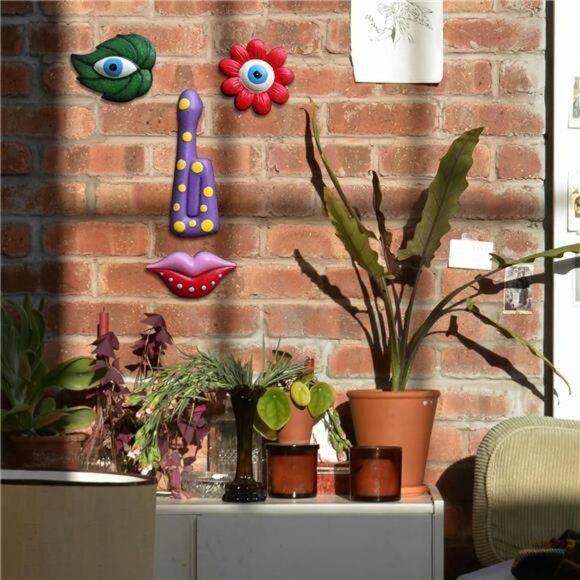 Tree Faces Decor Outdoor, Funny Tree Faces Sculpture, Colorful Fence Decorations - Picture 3 of 7